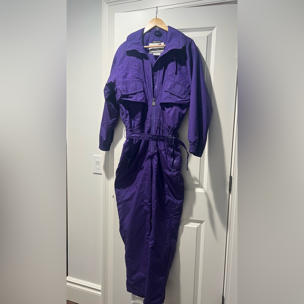 Vintage white stag Purple ski Jumpsuit with belt sz 8 EUC